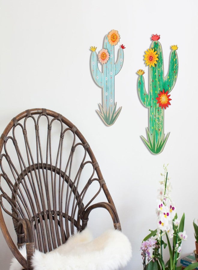 KOYILTD 2 Pcs Cactus Wall Art Wooden Southwestern Decor Western Bathroom Decoration Vivid Cactus Wall Decor for Home Bathroom Bedroom Livingroom Nursery (Vivid, Medium) - Image 4